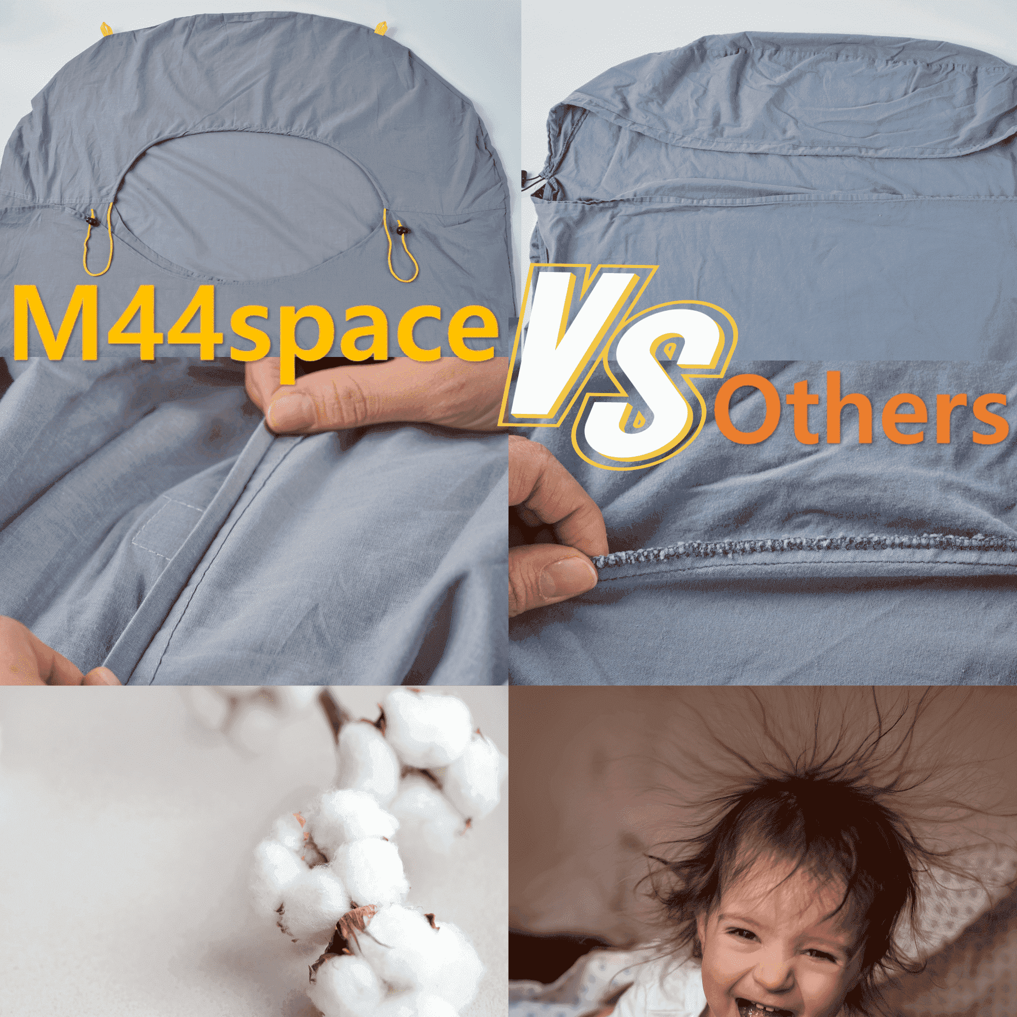 M44space - Sleeping bag liner with wide headcover, neat stitching, and static-free cotton M44space - Sleeping bag liner with wide headcover, neat stitching, and static-free cotton
