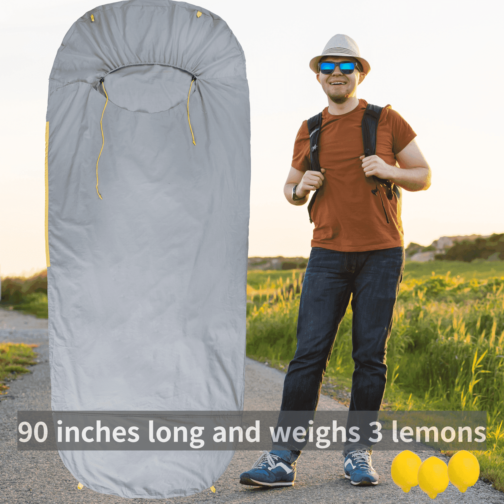 M44space - A sleeping bag liner that's comfortable for a man of my height, 180, and weighs about as much as three lemons, so it's light enough to carry around